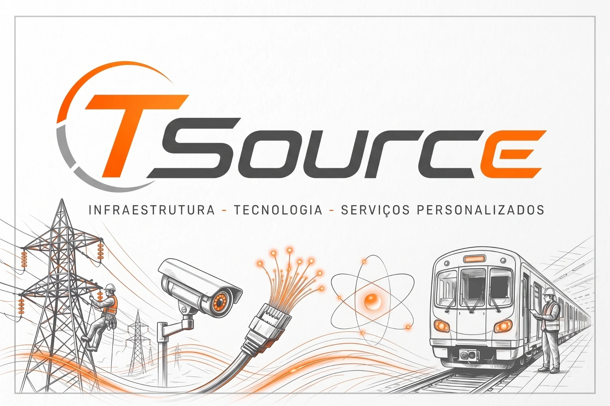 Ilustração das áreas de energia, segurança, telecomunicações e transporte atendidas pela TSOURCE